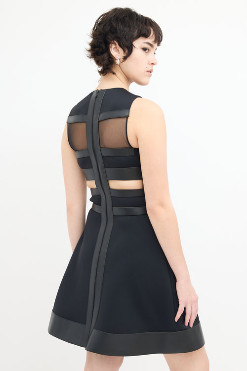 David Koma Black Neoprene 
Leather Cutout Mini Dress