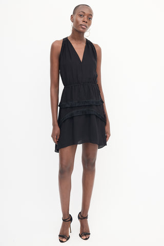 Derek Lam Black Silk Tiered Fringe Dress