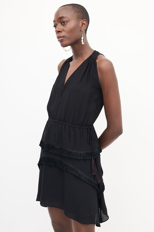 Derek Lam Black Silk Tiered Fringe Dress