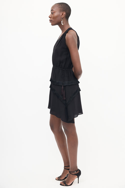 Derek Lam Black Silk Tiered Fringe Dress