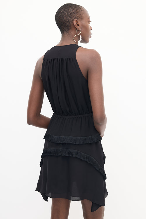 Derek Lam Black Silk Tiered Fringe Dress