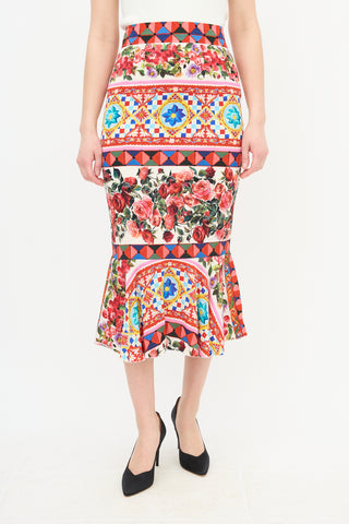 Dolce 
Gabbana Silk Majolica Print Peplum Skirt