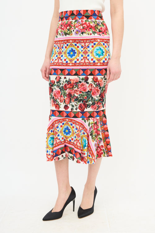 Dolce 
Gabbana Silk Majolica Print Peplum Skirt