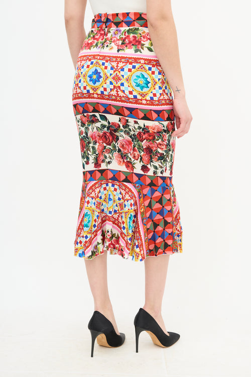 Dolce 
Gabbana Silk Majolica Print Peplum Skirt