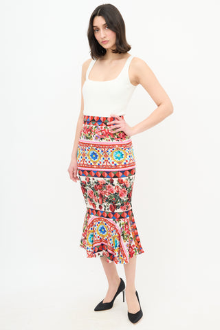 Dolce 
Gabbana Silk Majolica Print Peplum Skirt