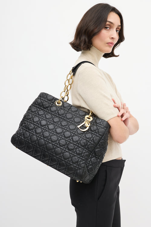 Dior Black Quilted Lady Dior Large Tote
 Bag