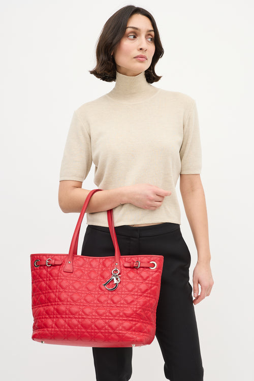 Dior Red Leather Cannage Panarea Tote Bag