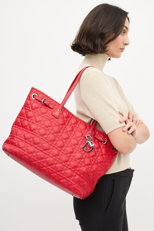 Dior Red Leather Cannage Panarea Tote Bag