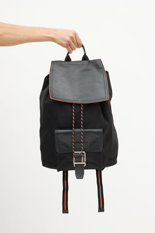 Dior Black Leather 
Canvas Drawstring Backpack