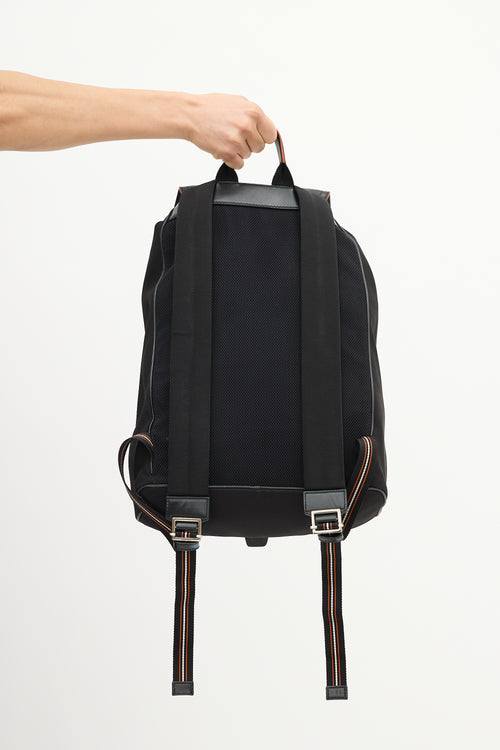 Dior Black Leather 
Canvas Drawstring Backpack