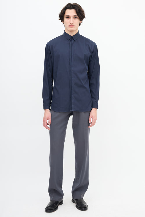 Dior Navy Mesh Striped Placket Shirt