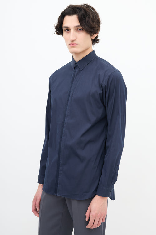 Dior Navy Mesh Striped Placket Shirt