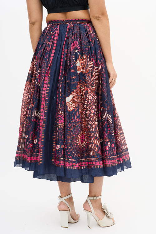 Dior Navy 
Multi Cotton Printed Midi Skirt