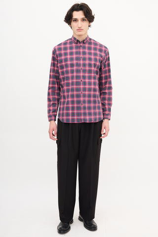 Dior Red  
Navy Checkered Plaid Shirt