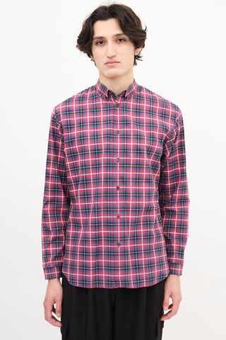 Dior Red  
Navy Checkered Plaid Shirt