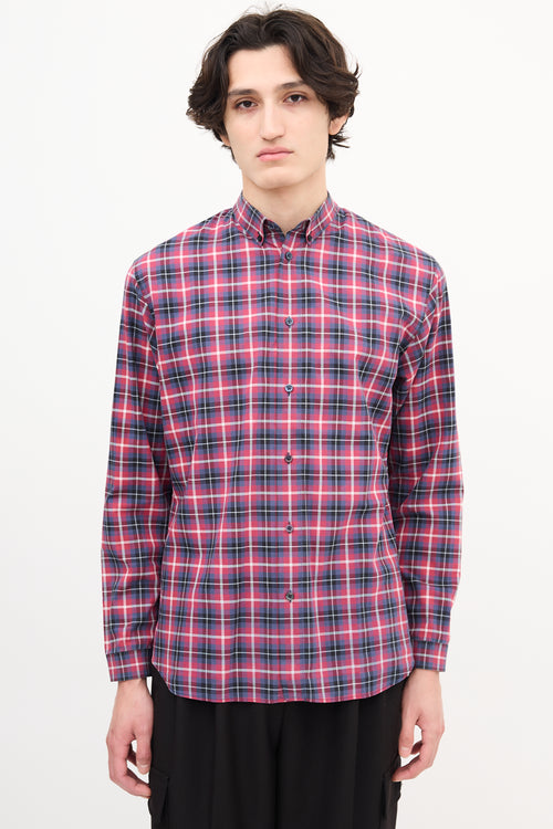 Dior Red  
Navy Checkered Plaid Shirt