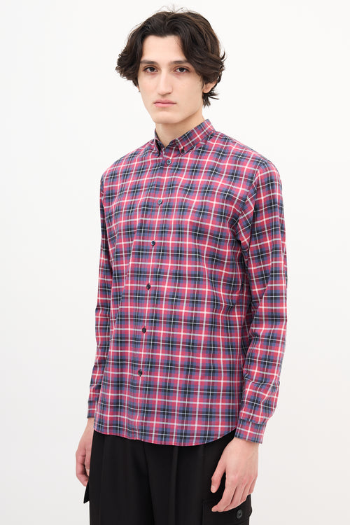 Dior Red  
Navy Checkered Plaid Shirt