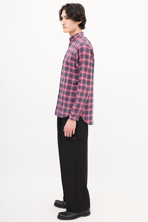 Dior Red  
Navy Checkered Plaid Shirt