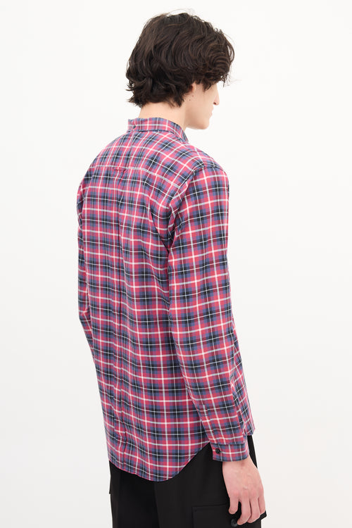 Dior Red  
Navy Checkered Plaid Shirt