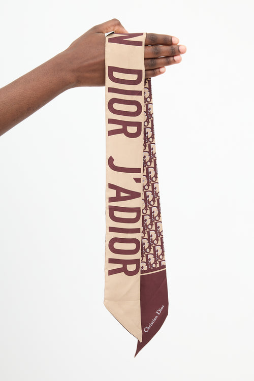 Dior Beige 
Brown Silk Oblique Logo Twill Scarf