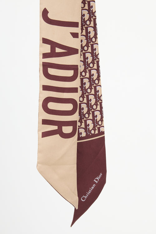 Dior Beige 
Brown Silk Oblique Logo Twill Scarf