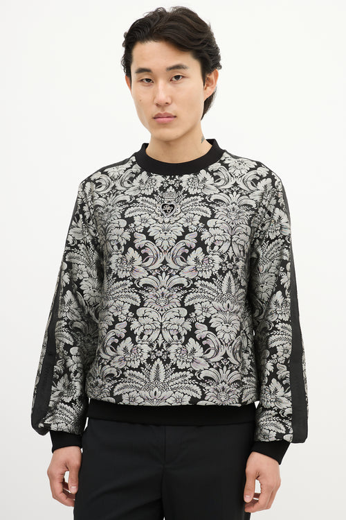 Dolce 
Gabbana Black 
Silver Baroque Brocade  Sweater