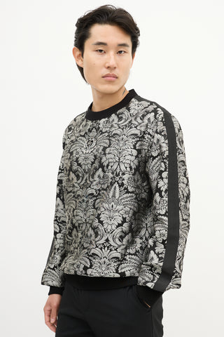 Dolce 
Gabbana Black 
Silver Baroque Brocade  Sweater