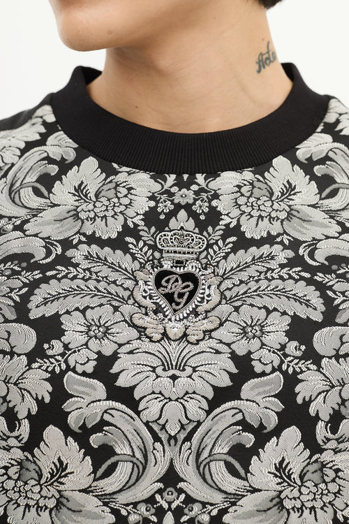 Dolce 
Gabbana Black 
Silver Baroque Brocade  Sweater