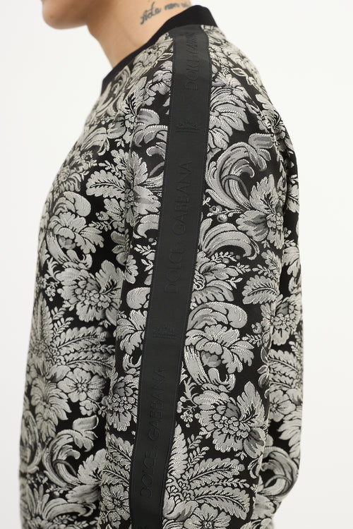 Dolce 
Gabbana Black 
Silver Baroque Brocade  Sweater