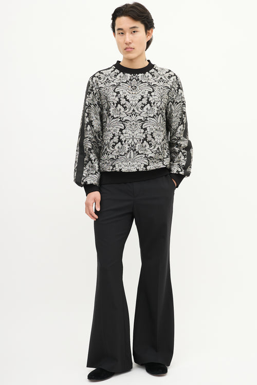 Dolce 
Gabbana Black 
Silver Baroque Brocade  Sweater