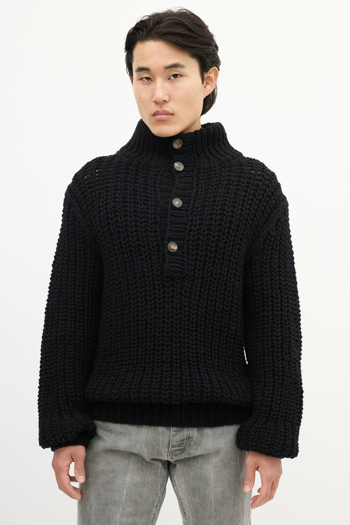 Dolce 
Gabbana Black Wool Knit Quarter Button Up Sweater