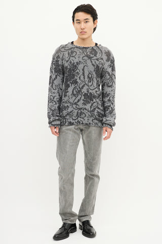 Dolce 
Gabbana Grey Wool Two Tone Paisley Knit Sweater