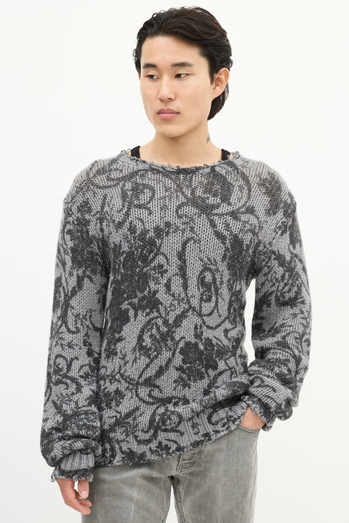 Dolce 
Gabbana Grey Wool Two Tone Paisley Knit Sweater