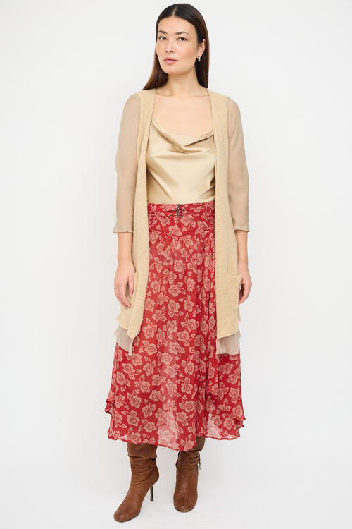 Dries Van Noten Beige Silk 
Cashmere Knit Layered Cardigan