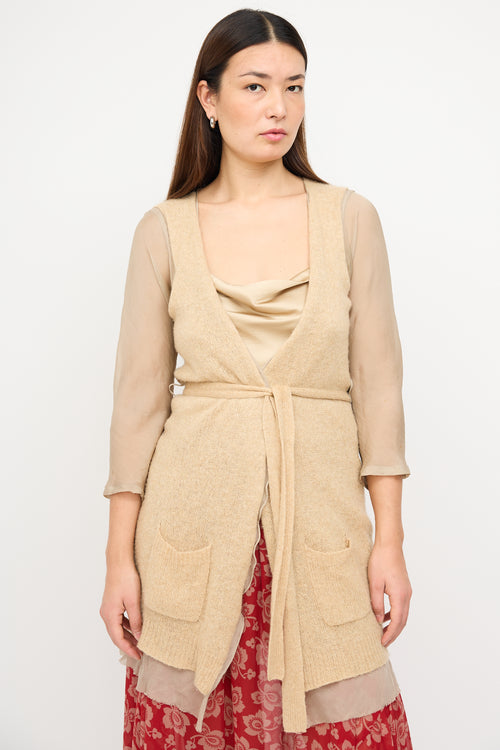 Dries Van Noten Beige Silk 
Cashmere Knit Layered Cardigan