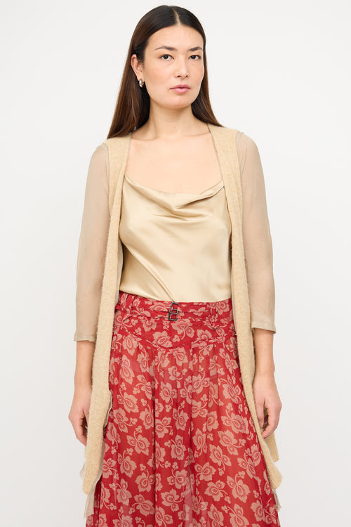 Dries Van Noten Beige Silk 
Cashmere Knit Layered Cardigan