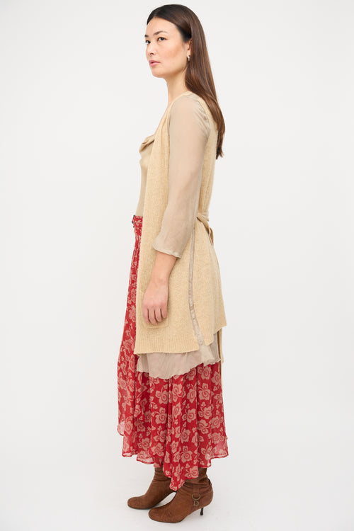 Dries Van Noten Beige Silk 
Cashmere Knit Layered Cardigan