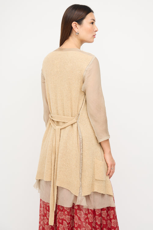 Dries Van Noten Beige Silk 
Cashmere Knit Layered Cardigan