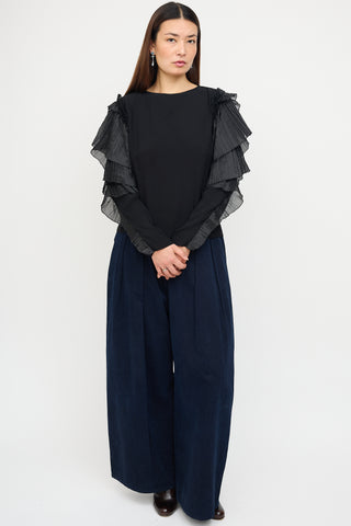 Dries Van Noten Black Pleated Tier Sleeve Top