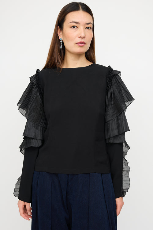 Dries Van Noten Black Pleated Tier Sleeve Top