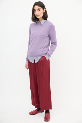 Dries Van Noten Burgundy Satin Wide Leg Pants