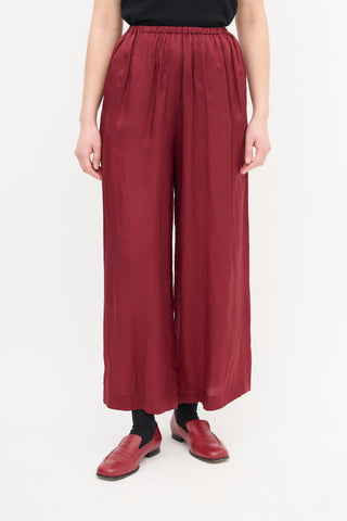 Dries Van Noten Burgundy Satin Wide Leg Pants