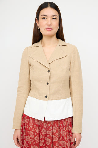 Dries Van Noten 1990s Beige 
White Linen Colour Block Blazer