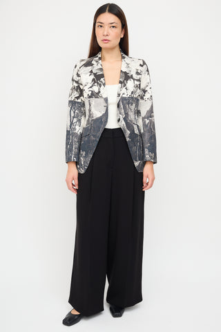 Dries Van Noten Black 
Multi Mixed Print Tailcoat Blazer