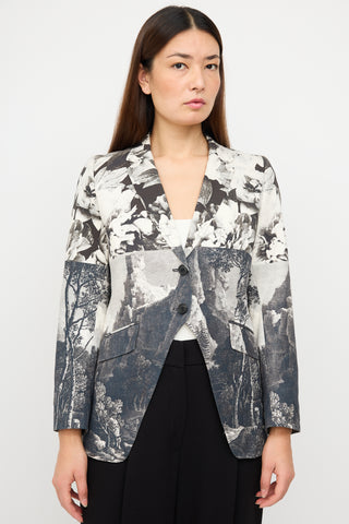 Dries Van Noten Black 
Multi Mixed Print Tailcoat Blazer