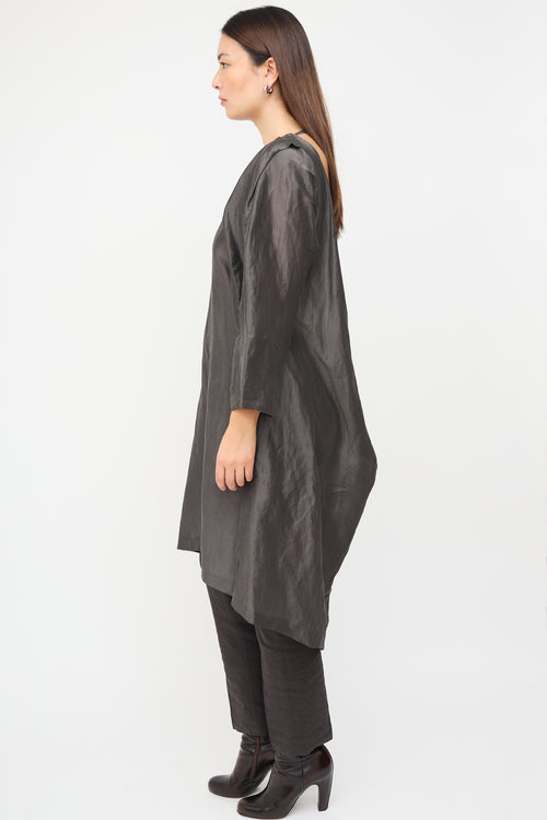 Dries Van Noten Dark Grey Ramie 
Silk Open Back Dress