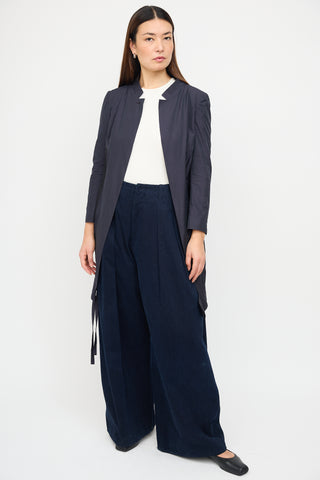 Dries Van Noten Navy Cotton 
Silk Convertible Coat