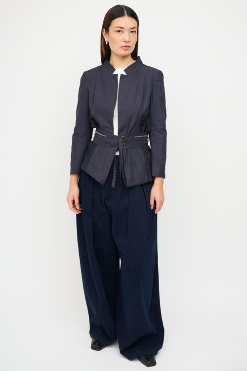 Dries Van Noten Navy Cotton 
Silk Modular Coat