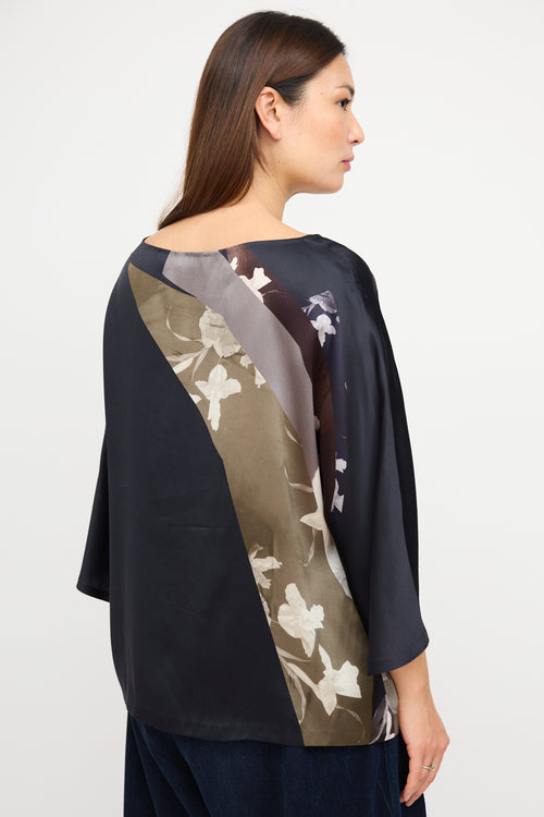 Dries Van Noten Black 
Multi Silk Floral Blouse