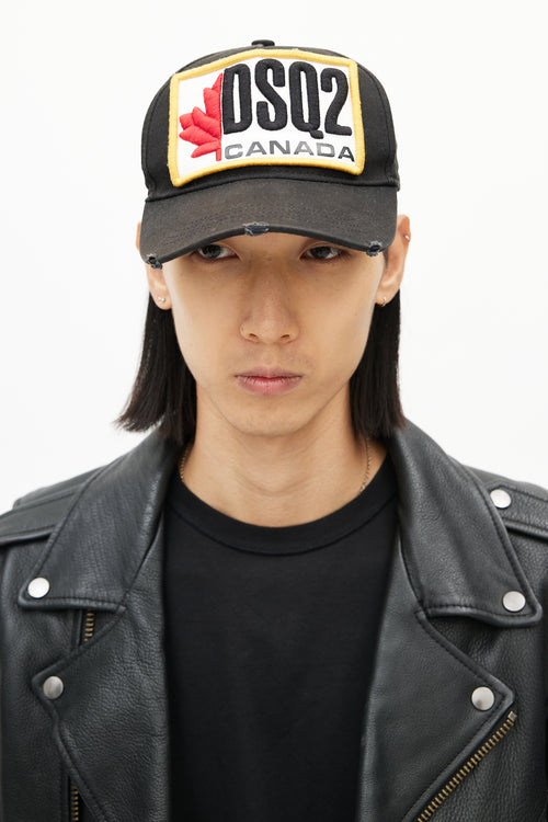 DSquared5 Black Distressed Logo Hat